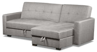  Futon sofa sectionnel de droite Weston 2 pièces en tissu d’apparence lin avec mécanisme Klik Klak, rangement et capitonnage - noir