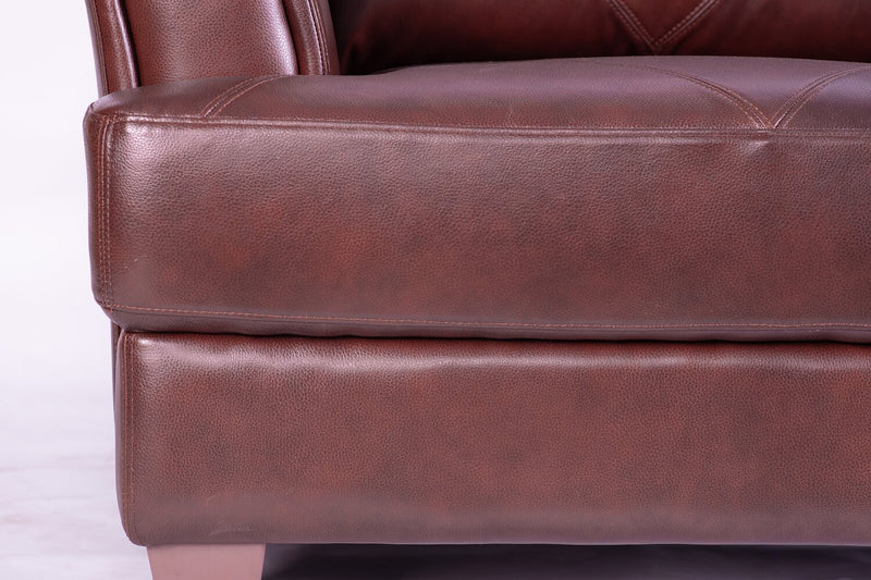 Meuble Vita de Château d’Ax de 44 po en cuir 100 % véritable avec coutures à motif de diamant et pattes en bois - brun