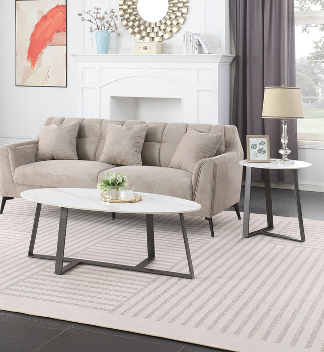 Table à café ovale moderne Nico de Kort & Co. de 51 po - pierre frittée blanche avec pattes en métal gris foncé