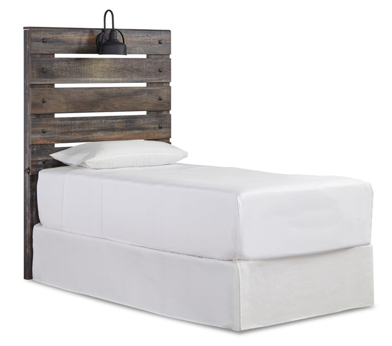 Tête de lit à panneau Abby avec éclairage à DEL et ports USB, brune - format lit simple