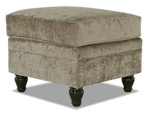 Pouf Bellmont de 26 po fabriqué au Canada en tissu de chenille avec pattes en bois - brun caramel