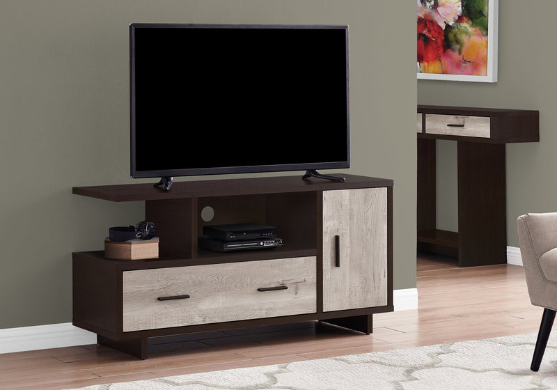 Meuble pour téléviseur moderne Alexis de 48 po avec rangement et système de gestion des câbles pour téléviseurs jusqu’à 55 po - deux teintes, espresso et gris