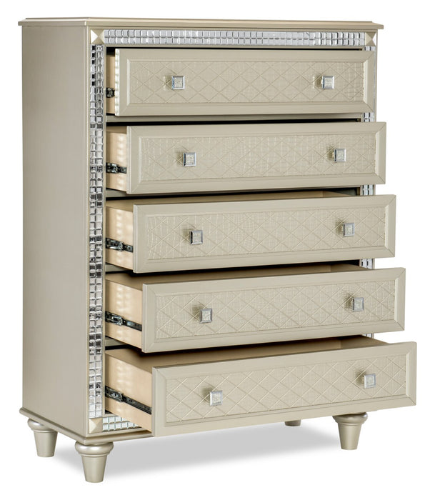 Commode verticale somptueuse Tyra de 40 po (L) x 53 po (H) à 5 tiroirs pour la chambre à coucher - champagne