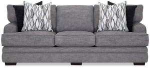 Sofa Roland de 101,5 po en tissu d’apparence lin avec coussins décoratifs et accoudoirs enroulés - gris