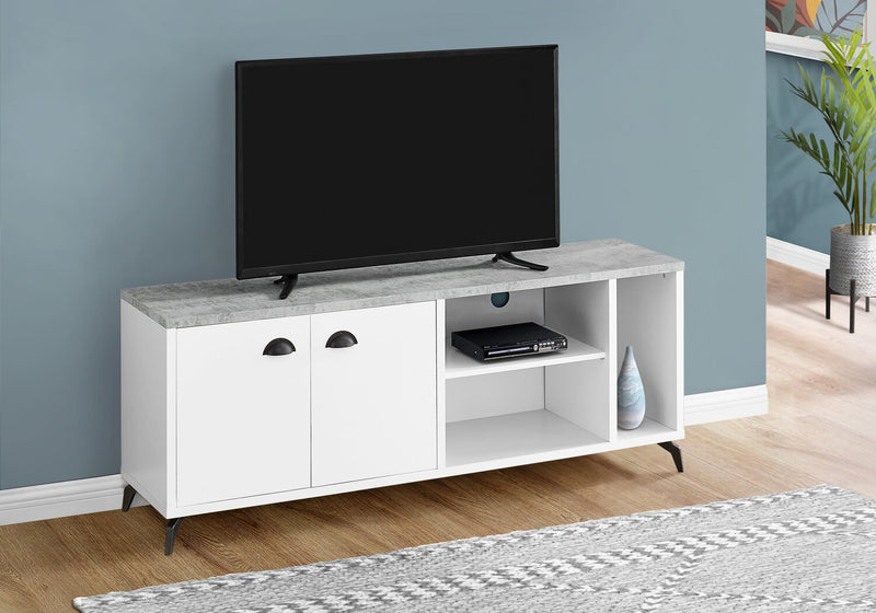 Meuble pour téléviseur moderne Cameron de 60 po avec rangement et système de gestion des câbles pour téléviseurs jusqu’à 65 po - blanc