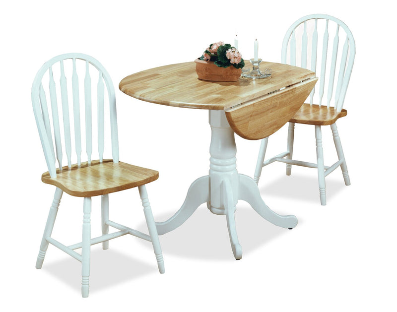 Ensemble de salle à manger Hana 3 pièces avec table de 40 po (L) à abattant, base piédestal et 2 chaises - deux teintes, blanc et naturel