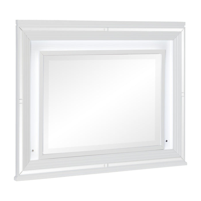 Miroir de commode de chambre à coucher somptueux Max avec éclairage à DEL - blanc
