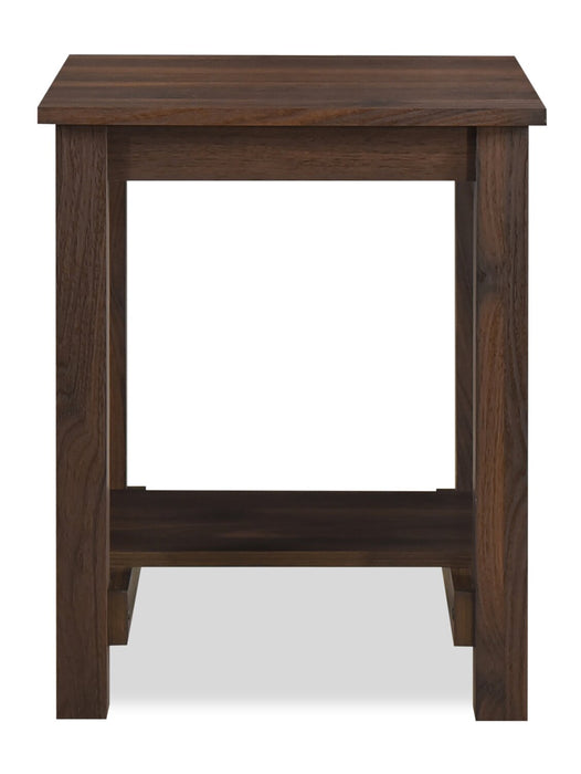 Table de bout traditionnelle Jordi de 17,7 po avec tablette - bois au fini noyer brun