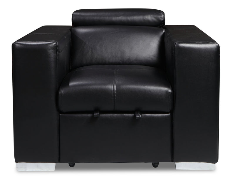 Fauteuil Drake de 41,5 po en tissu d’apparence cuir avec pouf rétractable et appuie-têtes relevables - noir