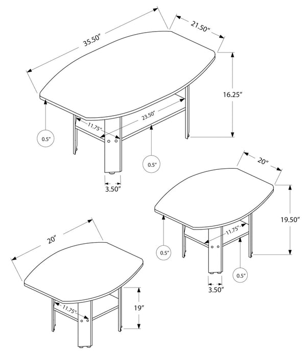 Ensemble 3 tables modernes Everest de 35,5 po (table à café et 2 tables de bout) avec tablette - gris 