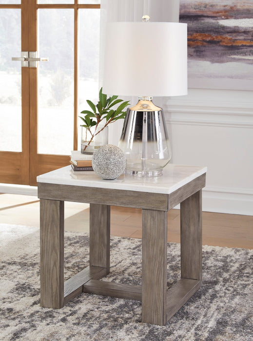Table de bout moderne Corsa de 24 po - dessus en marbre avec base en bois gris-brun