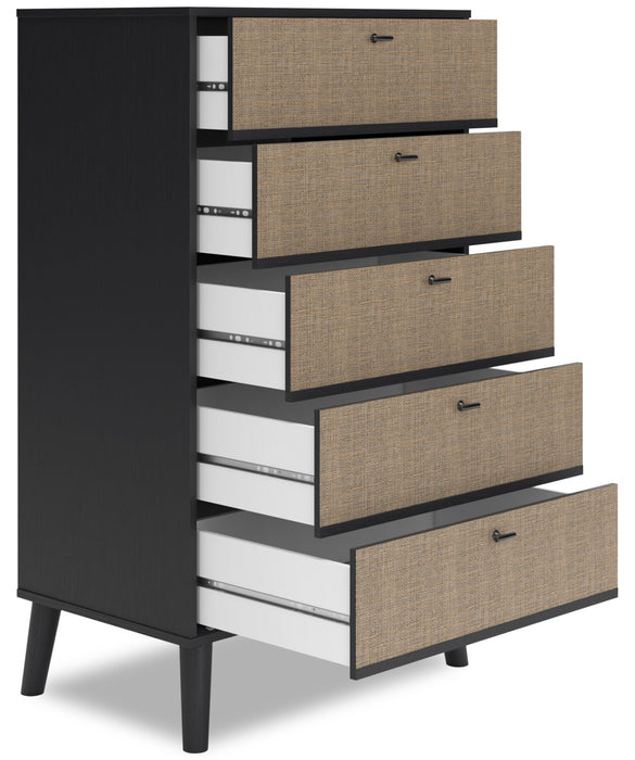 Commode verticale moderne du milieu du 20e siècle Kylo de 29,9 po (L) x 50,7 po (H) à 5 tiroirs pour la chambre à coucher - deux teintes, noir et beige