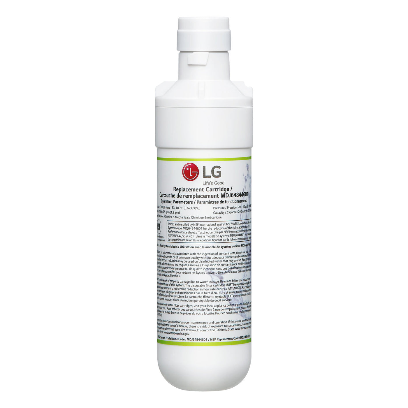 Filtre à eau pour réfrigérateur LG¸200 gal LT1000P