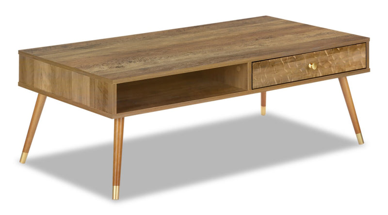 Table à café moderne Cydney de 43,5 po avec rangement - pattes en bois au fini noyer
