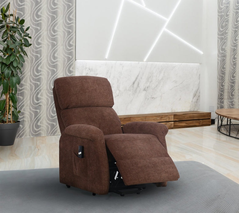Fauteuil basculeur à inclinaison électrique Ruben de 32 po en tissu de chenille - brun chocolat