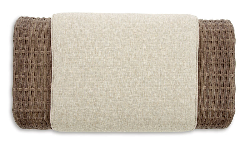 Grand pouf Cali pour la terrasse à l’extérieur - osier en résine et tissu Nuvella, résistant aux rayons UV et aux intempéries - brun et beige