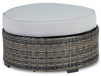  Grand pouf Lilo pour la terrasse à l’extérieur - osier en résine et tissu Nuvella, résistant aux rayons UV et aux intempéries - gris