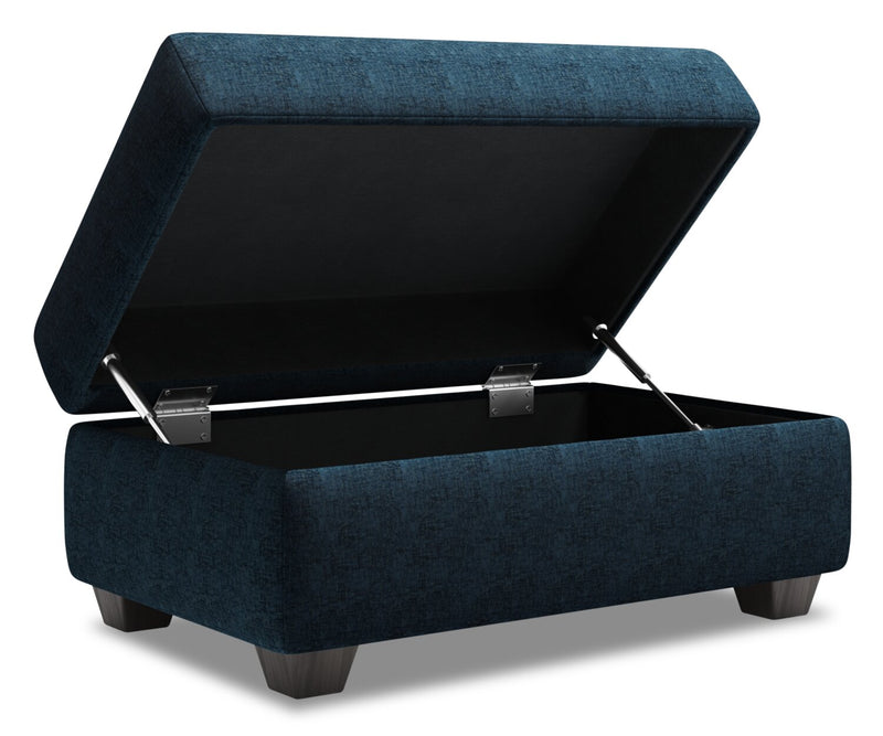 Pouf de rangement personnalisable The Trunk de Sofa Lab de 39 po fabriqué au Canada en tissu de chenille - bleu Luxury Indigo