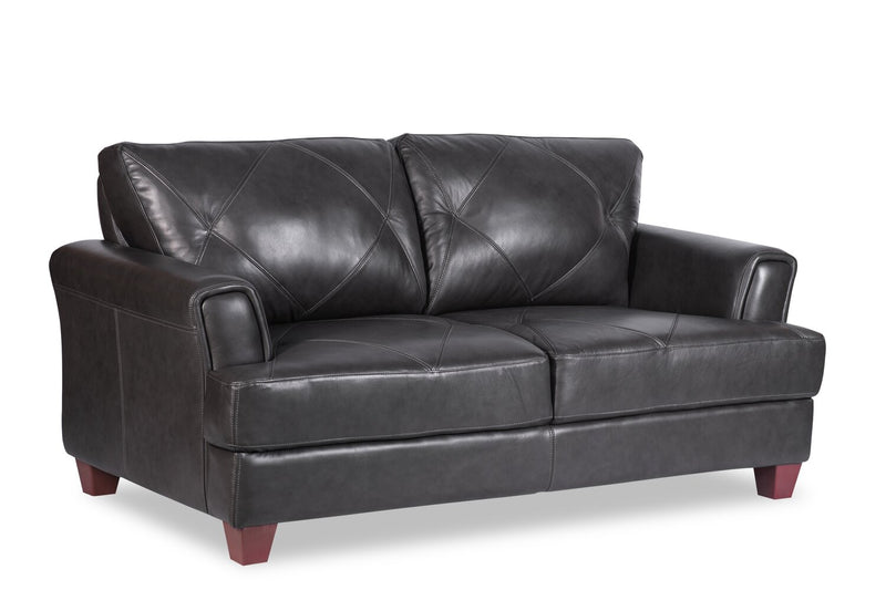Causeuse Vita de Château d’Ax de 70 po en cuir 100 % véritable avec coutures à motif de diamant et pattes en bois - gris anthracite