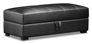 Weston Leather-Look Fabric Storage Ottoman - Black | Pouf de rangement Weston en tissu d'apparence cuir - noir | WES2BKSO