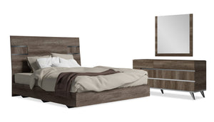 Ensemble de chambre à coucher Gino 5 pièces avec lit à panneaux, commode et miroir - fabriqué en Italie, moderne, brun - format très grand lit