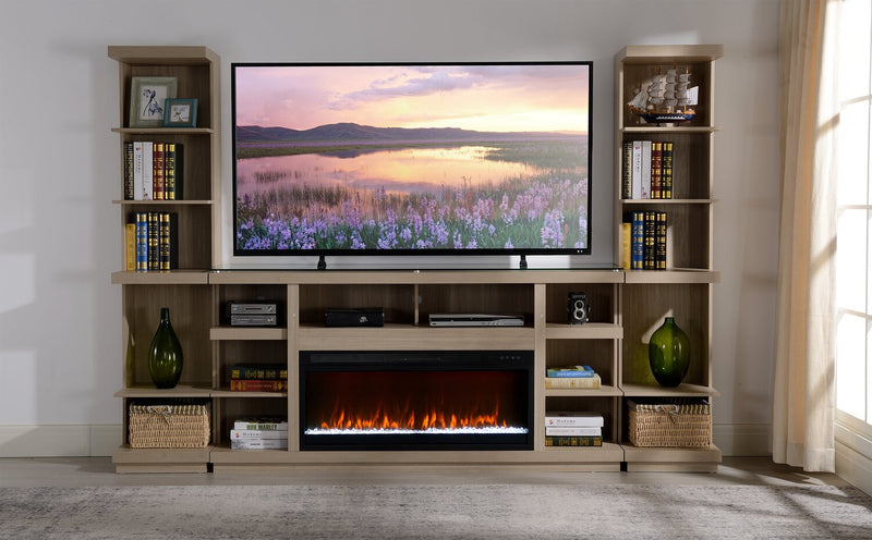 Meuble audio-vidéo Axel 3 pièces de 74 po avec foyer électrique et rangement pour téléviseurs jusqu’à 85 po - taupe