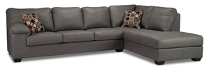 Sofa sectionnel de droite Morty 2 pièces en tissu d'apparence cuir - gris