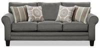 Sofa Tula de 88 po fabriqué au Canada en tissu avec accoudoirs enroulés et coussins décoratifs - gris acier