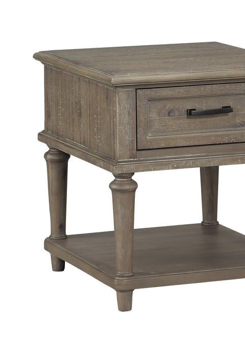 Table de bout rustique Winston de 22 po avec rangement et tablette - brun clair avec fini bois de grève