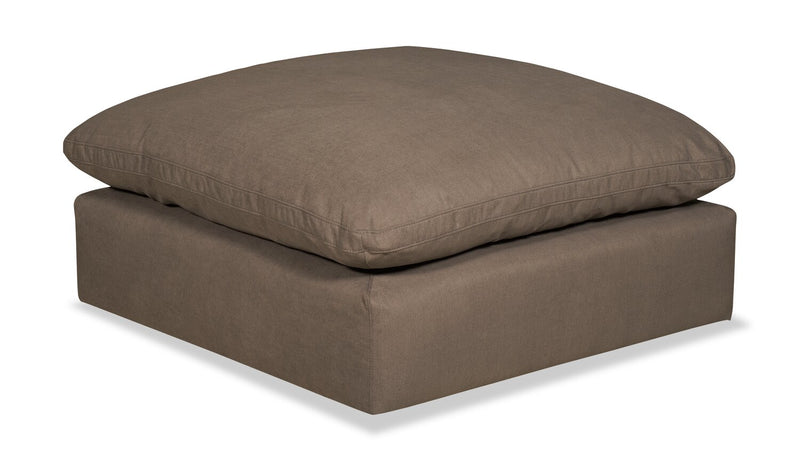 Pouf modulaire Eclipse de 43 po en tissu d’apparence lin avec coussin en duvet et plumes - brun ardoise