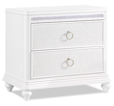 Ava Bedside 2-Drawer Nightstand with LED Light, 32.5"W x 28"H, Glam - White | Table de nuit somptueuse Ava de 32,5 po (L) x 28 po (H) à 2 tiroirs avec éclairage à DEL - blanche