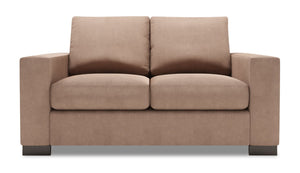 Causeuse personnalisable Track de Sofa Lab de 62 po fabriquée au Canada en tissu d’apparence lin avec accoudoirs rectilignes - brun Pax Wicker