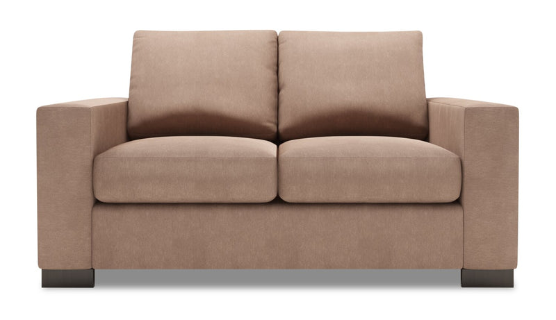 Causeuse personnalisable Track de Sofa Lab de 62 po fabriquée au Canada en tissu d’apparence lin avec accoudoirs rectilignes - brun Pax Wicker