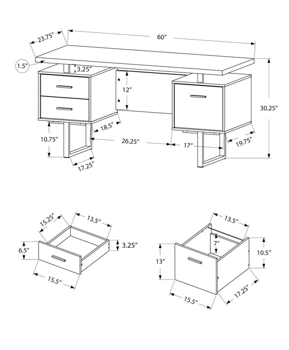 Bureau réversible Teagan de 60 po à 3 tiroirs - gris foncé