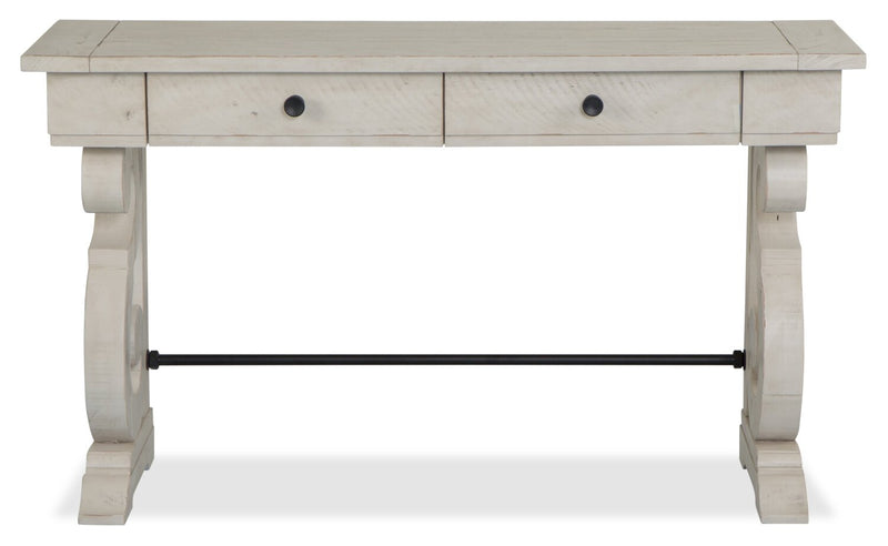 Table de salon traditionnelle Bronwyn de 50 po avec rangement - pin albâtre avec base en bois à volutes