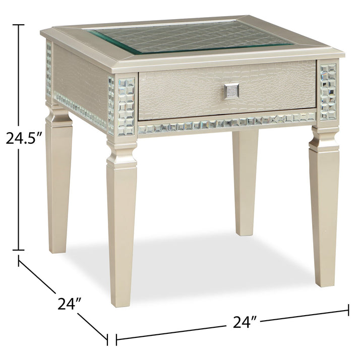Table de bout somptueuse Tyra de 24 po avec rangement - champagne  