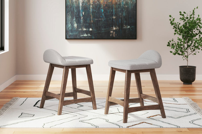 Tabouret Jovi de hauteur comptoir en tissu d’apparence lin et en bois - gris