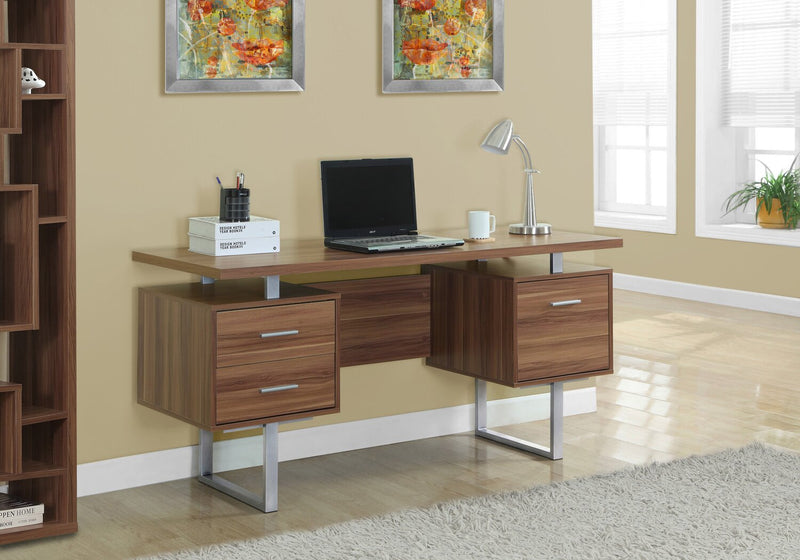 Bureau réversible Teagan de 60 po à 3 tiroirs - noyer clair