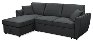 Sofa-lit sectionnel de gauche Ace 2 pièces en tissu d'apparence lin - minuit