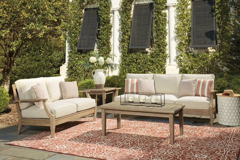 Sofa Juno pour la terrasse à l’extérieur - eucalyptus et tissu Nuvella, résistant aux rayons UV et aux intempéries - naturel et beige