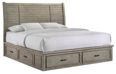 Levi Platform Storage Bed with Headboard & Frame, Wooden, Drift Grey - King Size | Lit plateforme de rangement Levi en bois avec tête de lit et cadre de lit, gris bois de grève - format très grand lit