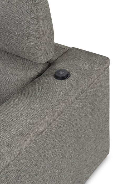 Sofa sectionnel de gauche Savvy 2 pièces en tissu d’apparence lin avec appuie-têtes réglables, porte-gobelets et port USB - gris