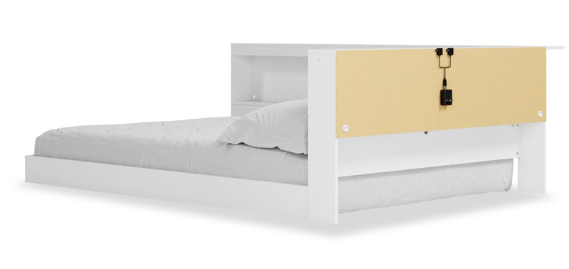 Lit plateforme bibliothèque Wolf pour enfants, blanc - format lit double