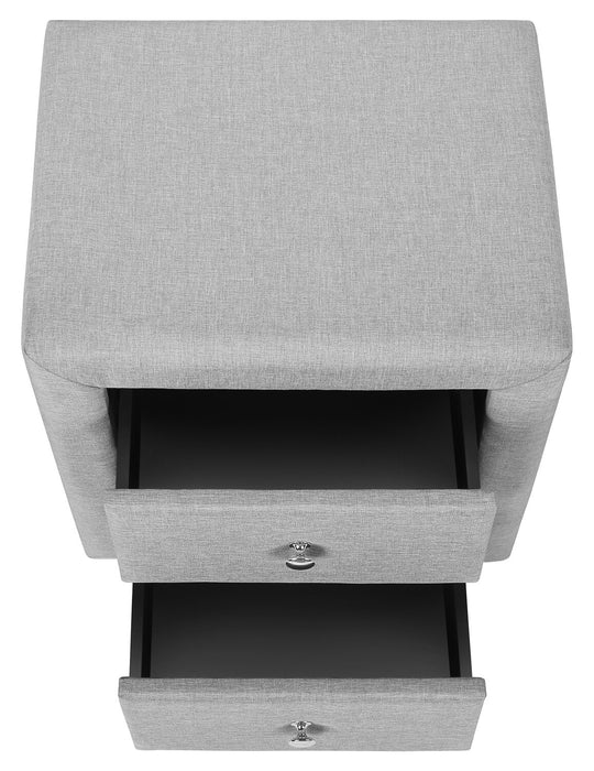 Table de nuit rembourrée Zara de 20,5 po (l) x 20,75 po (H) à 2 tiroirs - grise
