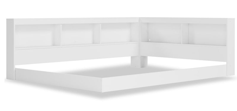 Lit plateforme bibliothèque Wolf pour enfants, blanc - format lit double