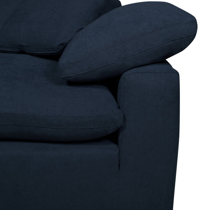 Fauteuil modulaire en coin Eclipse de 43 po en tissu d’apparence lin avec coussins réversibles en duvet et plumes - bleu marine