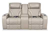  Causeuse de massage à inclinaison électrique Elite de 74 po en cuir véritable avec appuie-têtes électriques et accoudoirs de rangement - grise