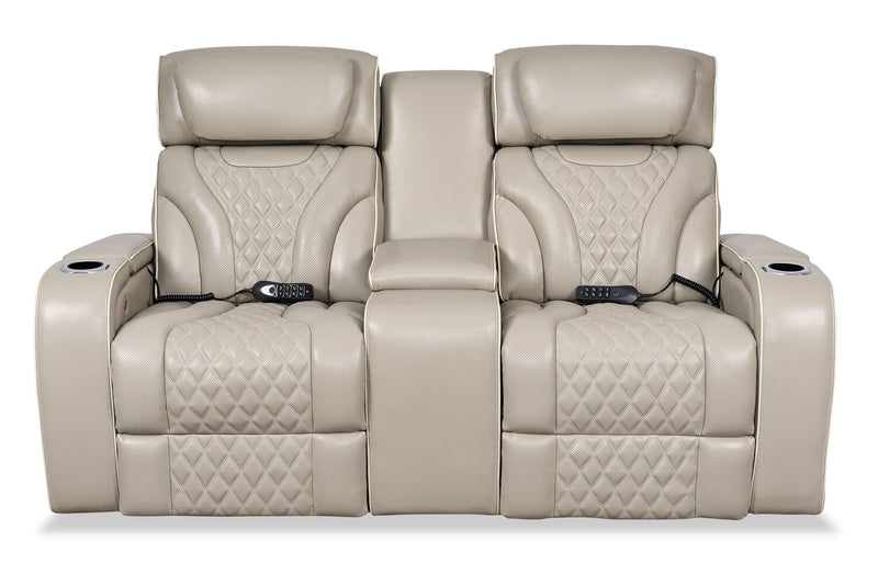 Causeuse de massage à inclinaison électrique Elite de 74 po en cuir véritable avec appuie-têtes électriques et accoudoirs de rangement - grise