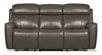  Sofa à inclinaison électrique Quincy en cuir véritable - gris 