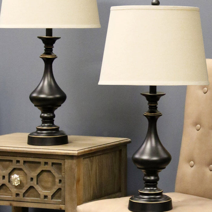Ensemble 3 lampes Julia traditionnelles bronze antique, 2 lampes de table et 1 lampe à pied